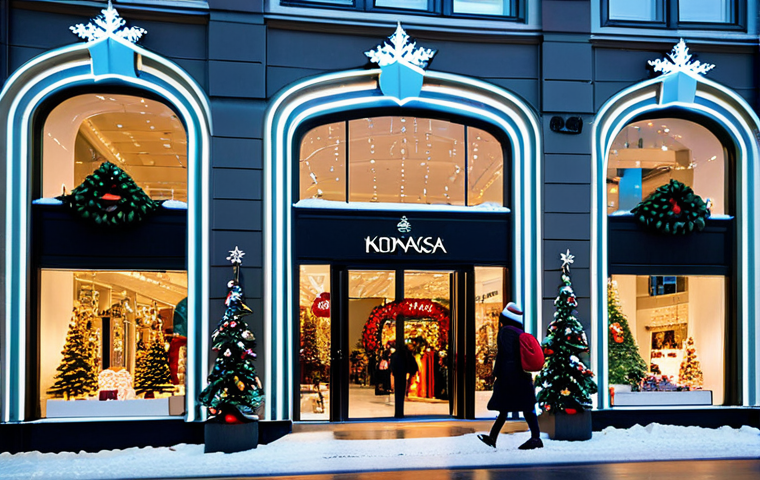 Nordiska Kompaniet (NK) Christmas Display**
A wide shot of the Nordiska Kompaniet (NK) department store in Stockholm during Christmas. The windows are elaborately decorated with festive displays, showcasing luxury goods and holiday themes. Shoppers, fully clothed in winter attire (coats, scarves, hats), browse the displays. The scene is brightly lit with Christmas lights. Safe for work, appropriate content, fully clothed, professional photography, high quality, perfect anatomy, natural proportions, family-friendly.
**