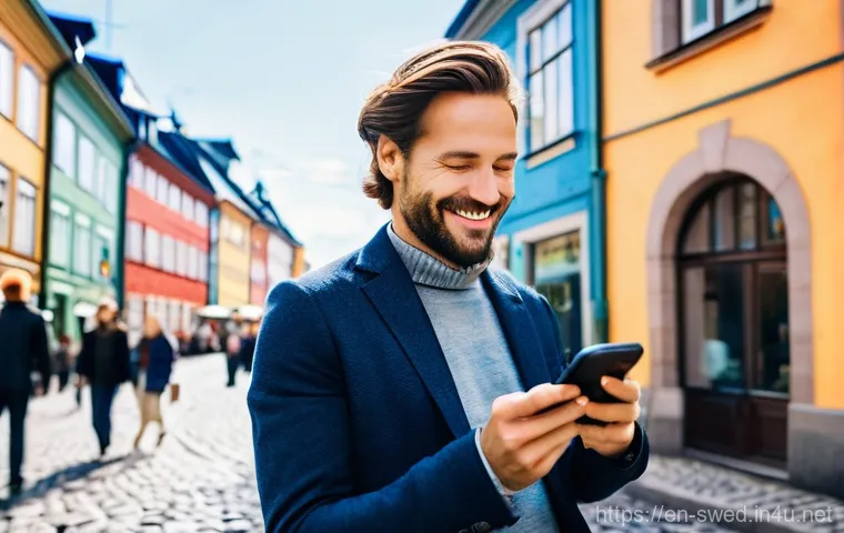 스웨덴에서 핸드폰 개통하는 법 - **Prompt:** Inside a clean, well-lit Swedish mobile store or a convenience store like Pressbyrån, a ...