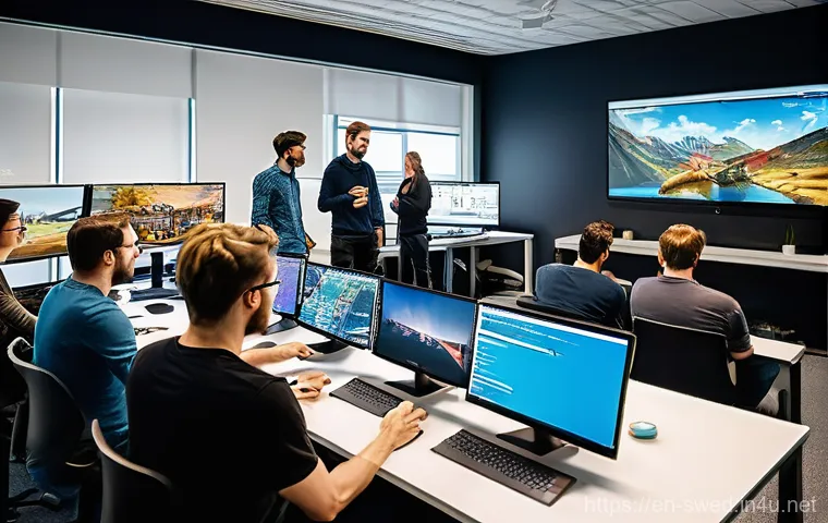 스웨덴의 게임 산업 - **"The Genesis of Gaming Innovation: 1980s Swedish Developer"**
    A highly detailed, realistic ill...